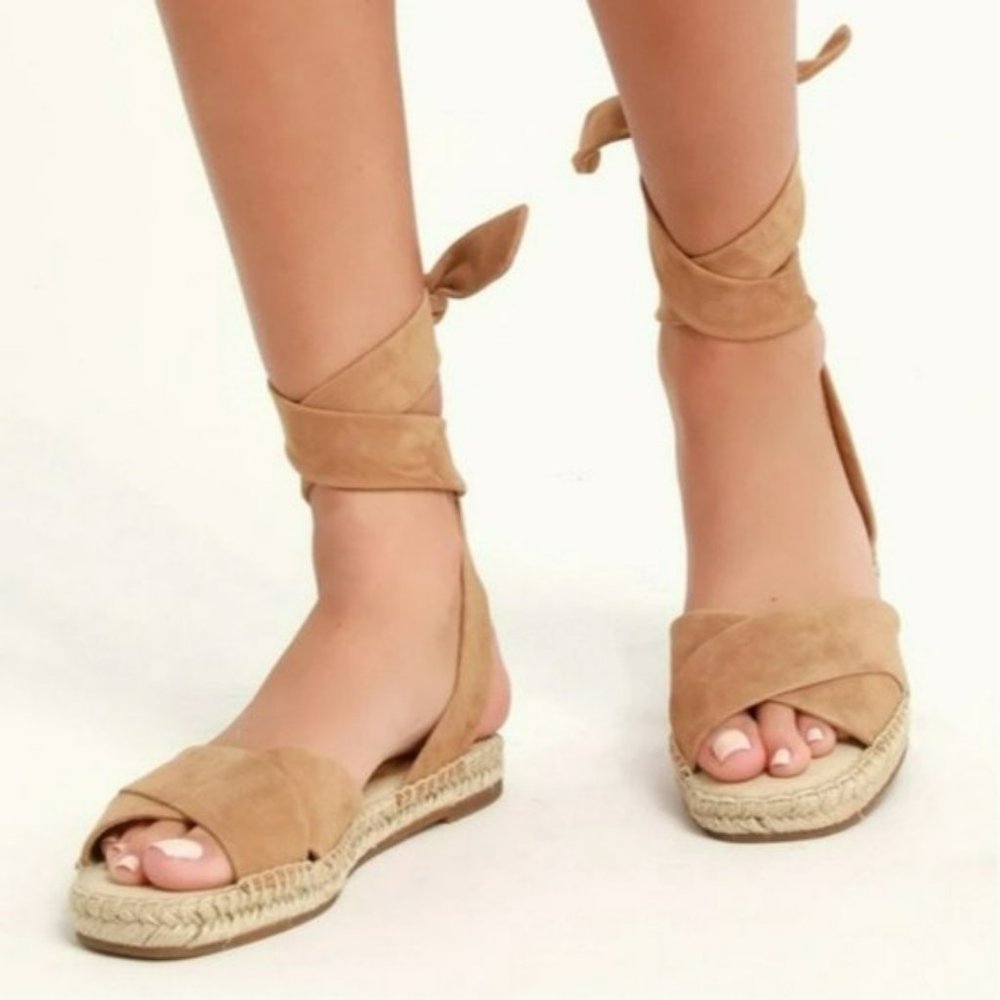 Splendid Tereza Tan Suede Leather Lace-up Espadrille Sandals -8 - Picture 1 of 9